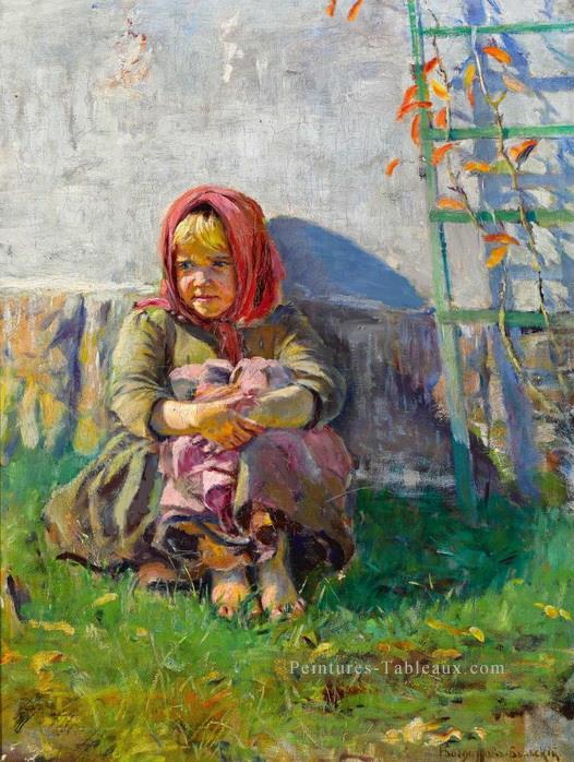 petite fille dans un jardin Nikolay Belsky russe Peintures à l'huile